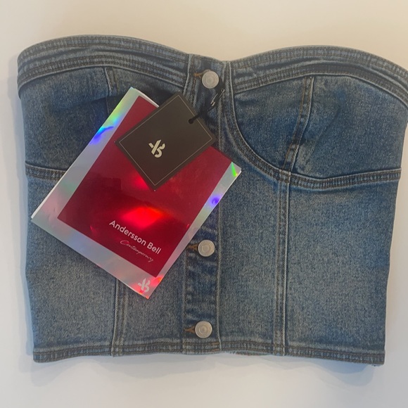 ANDERSSON BELL Denim Strapless Bustier Top sz M - Picture 3 of 5